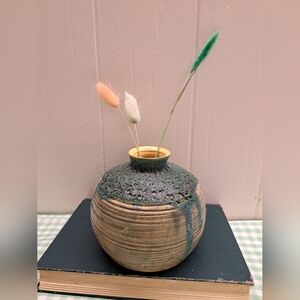 Vintage Handcrafted Green and Brown Ceramic Vase